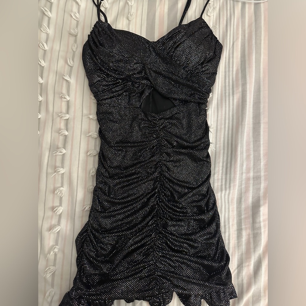 Chic Black Ruched Mini Dress